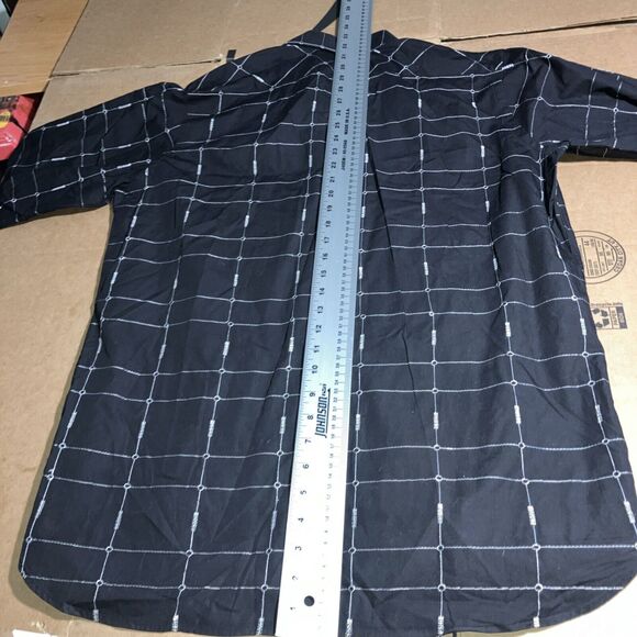 Ike Behar Button Down, Black Silver Gray Windowpane Plaid Shirt, Casual Large - Picture 2 of 11